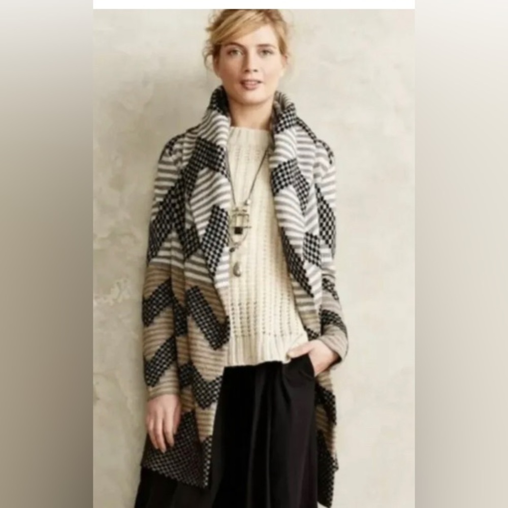 ANTHROPOLOGIE Field Flower Striped Chevron Cardigan Sweater Coat small